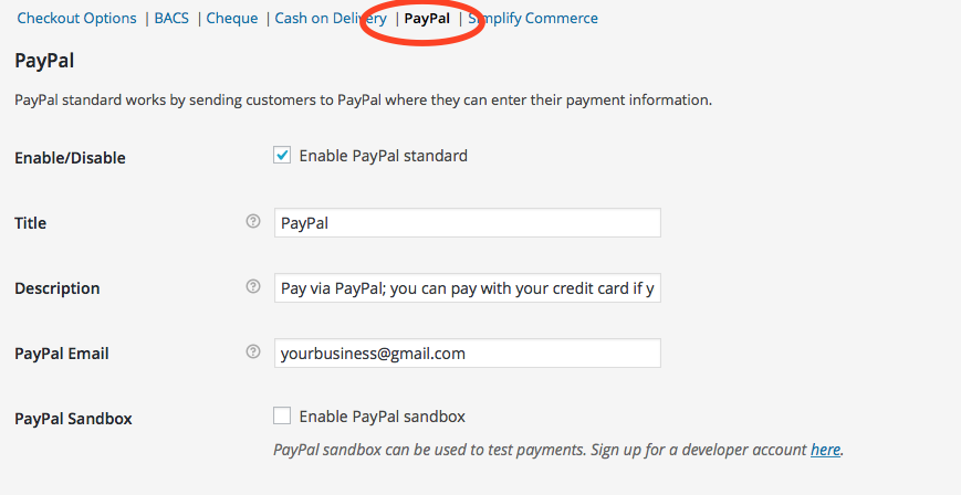 woocommerce checkout settings paypal
